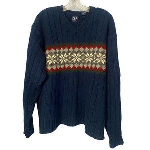 GAP Navy V-Neck Sweater with Pattern